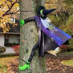 Crashing Witch into Tree Large Halloween Decor Outside, 64" Flying Witch Hitting Tree Halloween Decorations, Hanging Witches Halloween Outdoor Decor for Haunted House Prop, Porch, Yard,Tree Decoration