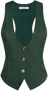 GRACE KARIN Women Suit Vest Fully Lined Uniform Waistcoat Button Business Vest for Work Green Plaid L