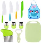 11 Pcs Kids Kitchen Knife Tools,Kids Knife Set Include Apron,Crinkle Cutter,Y Peeler,Cutting Board,Fruit Cutters Mold,Serrated Edges Plastic Knifes for Real Cooking Kid Safe Knives