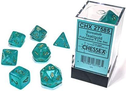 Chessex Polyhedral 7-Die Set - Borealis Teal/Gold with Luminary 27585, Mixed