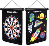 Giggle N Go Magnetic Dart Board Game - Our Reversible Rollup Kids Dart Board Set Includes 6 Safe Darts, 2 Dart Games and Easily Hangs Anywhere - Ultimate in Indoor Games (Space Theme)