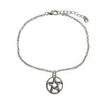 Silver Plated Pentagram Anklet, Pentacle Ankle Bracelet, Pagan, Wiccan, Summer Beach Jewelry