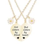 MJartoria BFF Necklace for 2-Split Valentine Heart Necklace Best Friends Not Sisters by Blood Daisy Pendant Friendship Necklace Set of 2 Gifts for Her, Stainless Steel