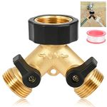 TIMESETL 2 Way Brass Tap Garden Hose Splitter Manifold, 3/4" Tap Y Splitter, Washing Machine Splitter 2 Way, Hose Splitter 2 Way for Garden Kitchen