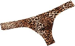 MuscleMate Hot Men's Leopard Print Thong G-String Underwear, Men's Leopard Print Thong Undie. (L, Gold)