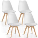 Giantex Set of 4 Modern Dining Chairs, High Backrest Kitchen Chairs, Elegant Mid Century Side Chairs w/Padded Seat, Solid Wood Legs, Upholstered Tulip Chair for Dining Room, Living Room (White)