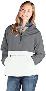 Charles River Pack-n-go Wind & Water-Resistant Pullover (Reg/Ext Sizes), Grey/White, X-Large