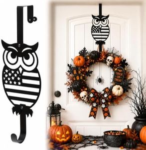 AMOEJOV Wreath Hangers for Front Door, Owl Over The Door Hooks 15" Metal Front Door Hangers Sturdy Wreath Holder for Xmas Party Festival Front Porch Home Deco