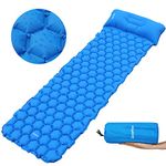 Deeplee Camping Mat, Inflatable Sleeping Mat with Pillow, Ultralight Sleeping Pad for Outdoor Backpacking, Camping, Hiking (Blue)