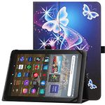 HGWALP Universal Case for 9inch 10inch Touchscreen Tablet, Stand Folio Protective Cover for 10.1" with Adjustable Fixing Silicon Band and Stand-Purple Butteryfly