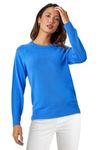 Roman Originals Soft Jumper for Women UK Ladies Winter Autumn Sweater Knit Knitwear Round Crew Neck Top Plain Lightweight Comfy Long Sleeve Split Hem Everyday Daywear - Blue - Size 14