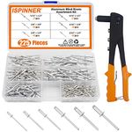 ISPINNER 225pcs Aluminum Blind Rivets Assortment Kit with Heavy Duty Hand Riveter Rivet Gun Tool, 6 Sizes Pop Rivets