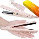 ANGENIL Ultra Mini Titanium Ceramic Flat Iron for Short Hair, Mini Dual Voltage Hair Straightener 1.8 cm, Small Pink Flat Irons Anti-Scald Silicone Heat Resistant, Adjustable Temp (140℃- 160℃ -190℃)