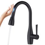 CREA Touch Sensor Kitchen Tap, Touch On Kitchen Mixer Tap with Pull Out Sprayer, Kitchen Sink Tap with 3 Function, 360° Swivel Tap for Kitchen Sink, Pull Out Kitchen Sink Mixer Tap, Matte Black