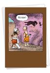 NobleWorks - 1 Humor Birthday Card with Envelope - Funny Cartoons for Birthday Greetings, Celebration Notecard - Caveman Drawing C6364BDG