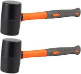 ZOENHOU 2 PCS 32 Oz Black Rubber Mallet Hammer, Solid Rubber Mallet Head with Non Slip Handle, Rubber Hammer for All Projects