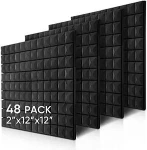 Fstop Labs Acoustic Foam Panels, 48 Pack Black 2" X 12" X 12" Mushroom Studio Wedge Tiles, Sound Panels Sound Proof Foam Panels Sound Proofing Padding For Wall