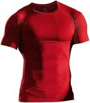 Muscle Alive Men Skinny Tight Compression Base Layer Short Sleeve T Shirt Bodybuilding Tops Polyester and Spandex Red M