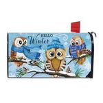 FBCOO Hello Winter Owl Family Blue Mailbox Cover Magnetic Standard Size 21"x19", Branches Pine Cone Snowflake Decorative Post Letter Box Decor, Seasonal Christmas Holiday Garden Outdoor Decoration