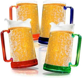 Granatan Beer Mugs with Gel Freezer 16 oz, Double Walled Beer Mugs with Handles, Color Handles Set Of 4