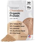 Complement Organic Chocolate Vegan Protein Powder (30 Servings) Low Carb, Low Calorie, Sugar Free, Soy Free, Non-GMO, Non Dairy - Yellow Pea, Pumpkin Seed- 15g Plant Based Protein Powder