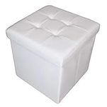 HomeHarmony® Quilted Top Folding Storage Ottoman Seat, Stool, Toy Storage Box Faux Leather (White, Medium)