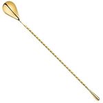 World Bazaar Gold Premium Teardrop Bar Spoon, Bar Stirrer, Cocktail Mixing Spoon, Long Handle Stirring Spoon, Gold Plated Cocktail Spoon Spiral Pattern 12 Inches