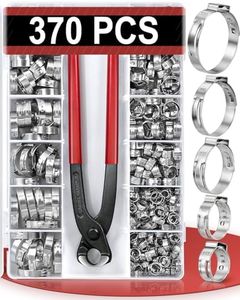 Hydencamm 370PCS 15 Sizes Single Ear Hose Clamps, 5.3-33.1mm 304 Stainless Steel Crimp Hose Clamps, Stepless Adjustable Cinch Clamps for Automotive, Home Appliance Line, Plumbing and Industrial Use