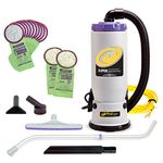 ProTeam Super QuarterVac 107731, Commercial Backpack Vacuum Cleaner with HEPA Media Filtration, Adjustable Length Wand Tool Kit and 12 Extra Filter Bags, Gray