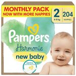 Pampers Harmonie Baby Nappies Size 2, 204 Nappies, 4kg-8kg, Monthly Pack, Gentle Skin Protection Cushiony Soft