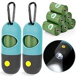 Dog Poop Bags Holder with LED Flashlight, 2pcs Puppy Pickup Bags Dispenser with Carabiner Clip & 6 Rolls Pet Waste Bags for Lead Leash,Diaper Bags Distributor for Cradle Car