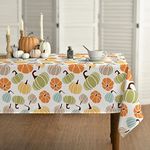 Horaldaily Fall Tablecloth 60x104 Inch, Thanksgiving Autumn Harvest Orange Yellow Blue Green Colorful Pumpkins Table Cover for Party Picnic Dinner Decor