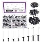 Swpeet 560Pcs Black 3/32" 1/8" 5/32" 3/16" Pop Rivets Assortment Kit with Stainless Steel Backup Washers, Assorted Aluminum Blind Rivets with Divider Labeled Case for Storage