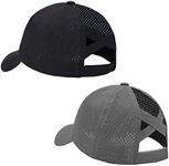 New Upgraded Women Criss Cross Hat High Ponytail Baseball Caps Adjustable High Messy Bun Ponycap Trucker Hats, 2 Pack(a1-black & A1-dark Grey), Medium