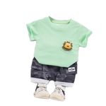 Bold N Elegant Furious Lion 3D Soft Plush Patch Attach Half Sleeve Tshirt with Camouflage Shorts Knicker Summer Clothes Dress for Infant Toddler Kids (3-4 Years, Pistachio Green)