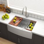 33 Inch Farmhouse Workstation Kitchen Sink, 33x21 Stainless Steel 16 Gauge Deep Undermount Apron Front Single Bowl Farm Style Sinks with Ledge & Accessories