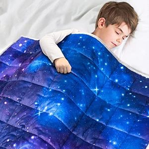 Solfres 7lbs Weighted Blanket for Kids, 41 x 60 Inches, Printing Heavy Blanket 7 Pounds for Children and Teens Sleeping Ultra Soft and Cozy, Stars, Sensory Items for Sleep, Nebula Galaxy