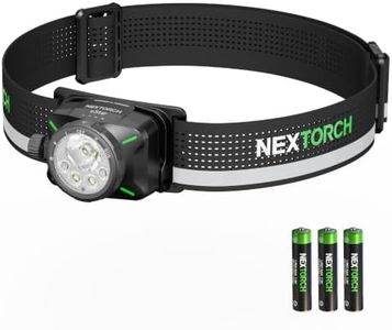 NEXTORCH eStar 1300 Lumens Headlamp Rechargeable, Running LED Headlight Extra Lightweight with Spot & Flood, Red Light, Waterproof Headband for Outdoor Camping Hiking Working, 3*AAA Batteries, Black