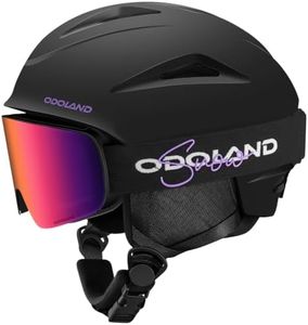 Odoland Ski Helmet, Snowboard Helmet with Ski Goggles for Adults and Youth, Audio Compatible, Shockproof, Windproof, Safety Snow Sports Helmet and Protective Glasses for Men Women, Matte Black, S