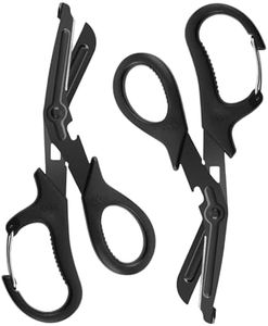 Opoway 2 Pack Medical Scissors Trauma Shears, 7.5 Inches Stainless Steel Bandage Scissors with Carabiner, Fluoride Coated Surgical Scissors for Nurses, Doctors, Nursing Students, EMT and EMS （Black)