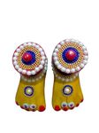 Haldkar Lakshmi/Ma Laxmi Small Charan Paduka Handmade Terracotta Clay with Stone Work Decorative (One Pair) (Royal Blue with Yellow)