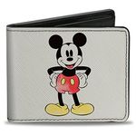 Disney Wallet, Bifold, Mickey Mouse Standing Pose and Script White Black, Vegan Leather, Mickey Mouse, 4.0" x 3.5"