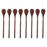 Wooden Spoon,8Pcs Kitchen Utensil Long Handle Wood Soup Spoons Set Janpanese Style Coffee Spoon Long Handle,Wood Mixing Spoon Set for Coffee Ice Tea Hot Drinks