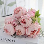 JOYHAZE 1 Pack Artificial Peony Bouquet, 19'' Silk Big Peonies Faux Flowers with Buds for Wedding Home Party Office Decor, Table Centerpieces, DIY Floral Arrangements, Spring Rose Pink