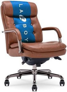 La-Z-Boy Sonata Executive Mid-Back Office Chair, Button-Tufted Seat and Back, Double-Layer Cushion, Padded Armrests, Ergonomic Computer DeskChair, Swivel Metal Base, Bonded Leather, Cognac/Graphite
