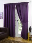 RAYYAN LINEN Thermal Pencil Pleat Blackout Tape Top Pair of Curtains With Free Tiebacks (66" X 54", Aubergine (Purple))