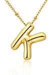 K Necklace Personalized Choker for Women Girls Cute Gold Bubble Letter Pendant Balloon Initial Necklaces 16"-18"