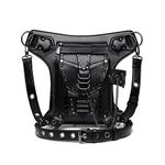 Gothic Waist Bag Fanny Pack Leather Steampunk Bag Purse Chain Leg Bag Crossbody Shoulder Messenger Hip Pouch, Black 095, Large