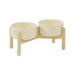 Havniva Ceramic Raised Dog Bowl with Stand for Small and Medium Breed Dog Dish Pet Food and Water Bowl (Double Bowl with Stand - Beige, 6" D)