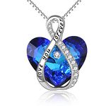 YAFEINI Heart Necklace for Her Sterling Silver I Love You Forever Blue Crystal Heart Pendant Necklace Birthday Anniversary Mothers Day Jewellery Gifts for Women Mum Girlfriend Daughter Her Mother